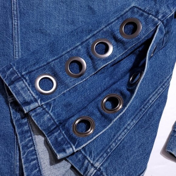 3x1 Hollow Denim Jean Jacket Blue Women's Size Medium Dita Grommets Slouchy - Picture 3 of 13